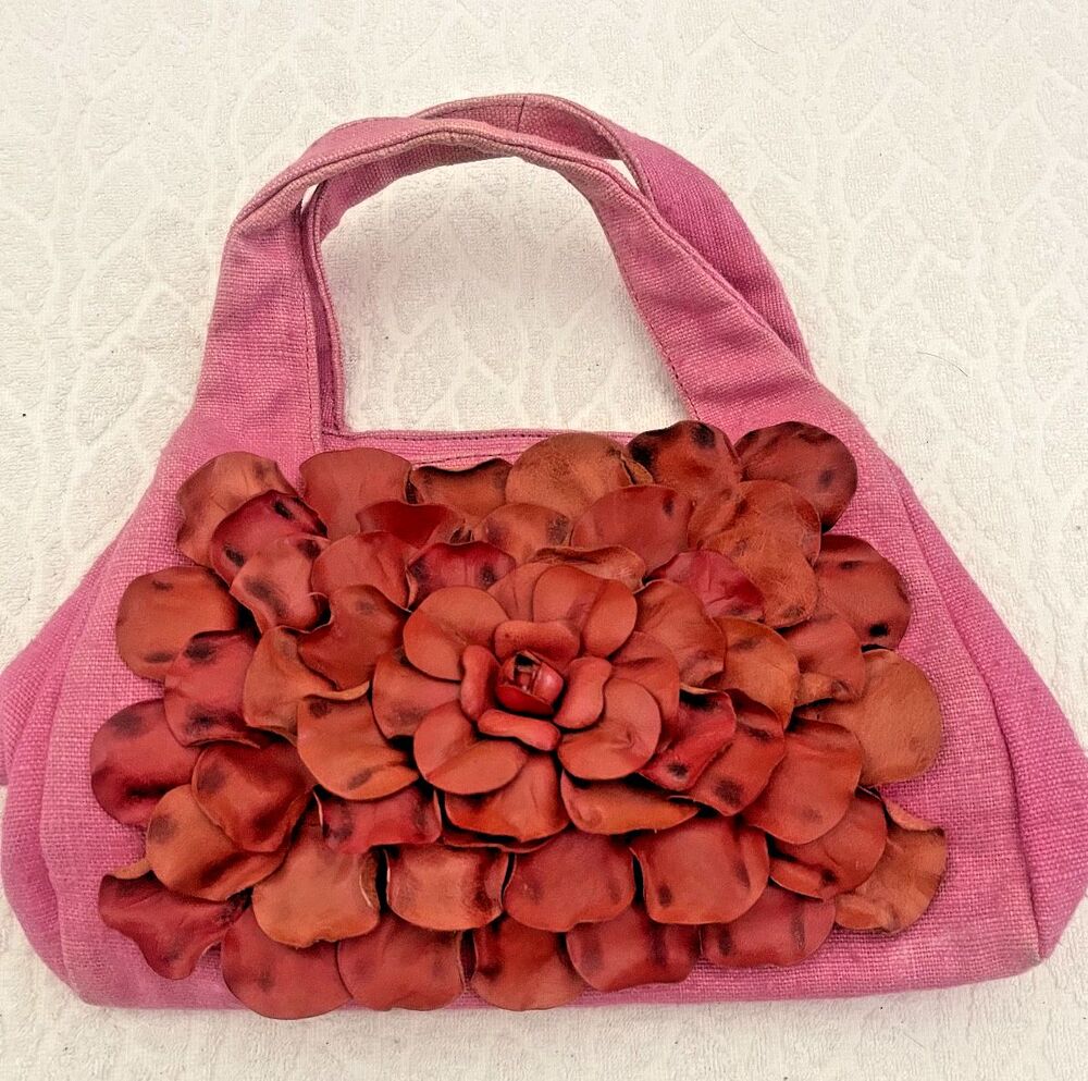 VINTAGE PAOLO MASI Pink Canvas & Leather 3D  Flower Tote bag